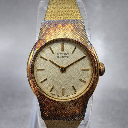 Seiko Watch Women 17mm Champange Dial Gold Tone Round 2C20-0149 New Battery