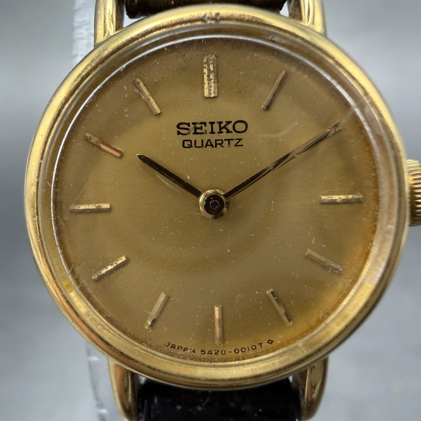 Seiko Watch Women 19mm Gold Dial Gold Tone Round 5420-0019 New Battery VTG 371