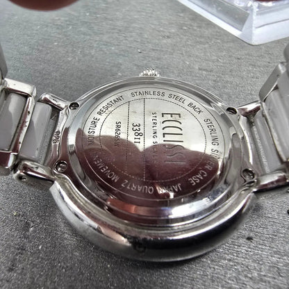 Ecclissi Sterling Silver Watch Women 37mm MOP Dial  Steel Ceramic Round New Batt9