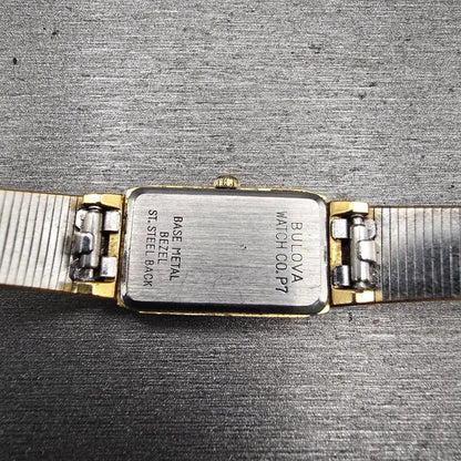 Bulova Tank Watch Women 13mm Champagne Dial Gold Tone Rectangle 92T74 NewBattery10
