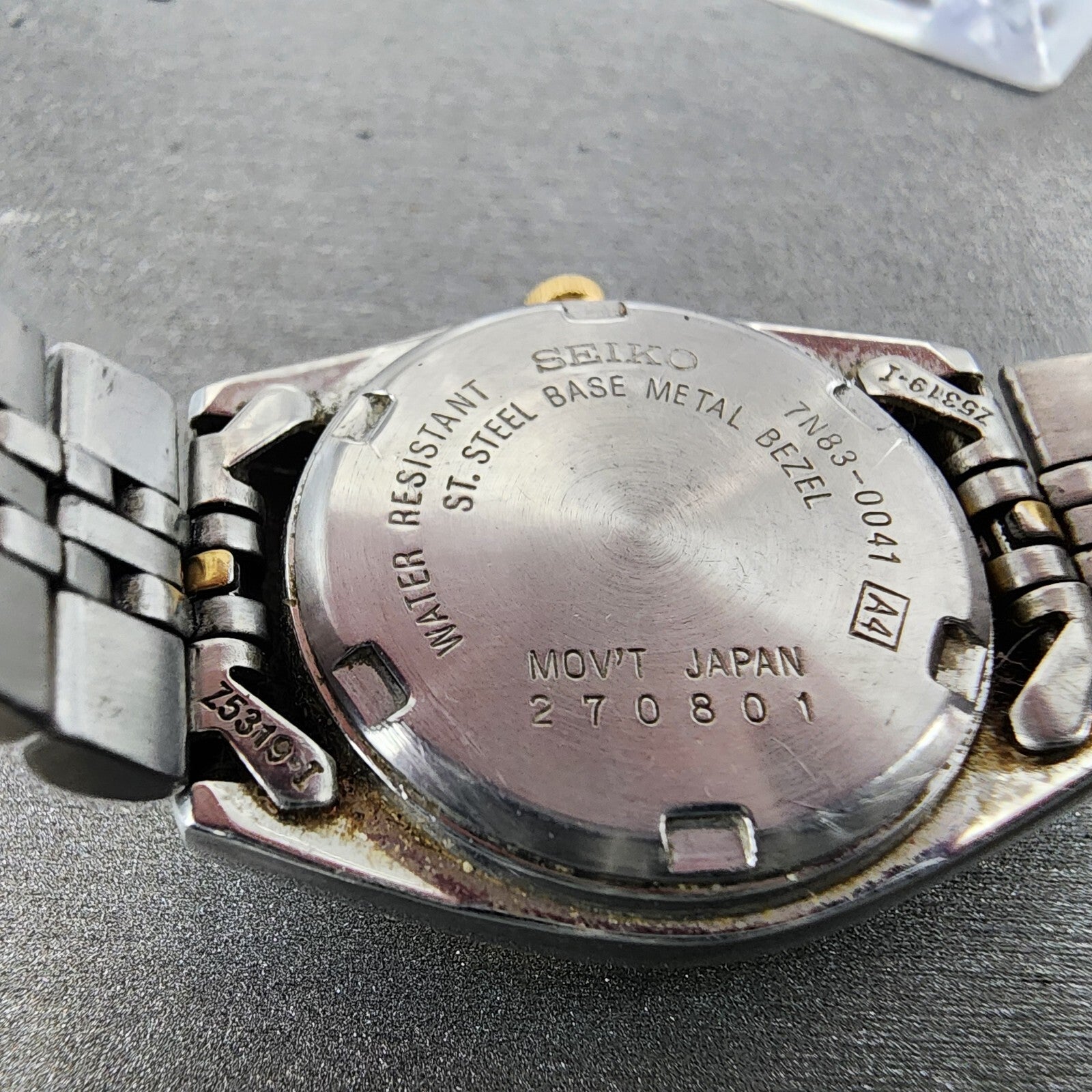 VTG Seiko Watch Women 24mm White Dial Two Tone Daydate Round 7N830041 New Batt9
