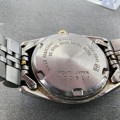 VTG Seiko Watch Women 24mm White Dial Two Tone Daydate Round 7N830041 New Batt9