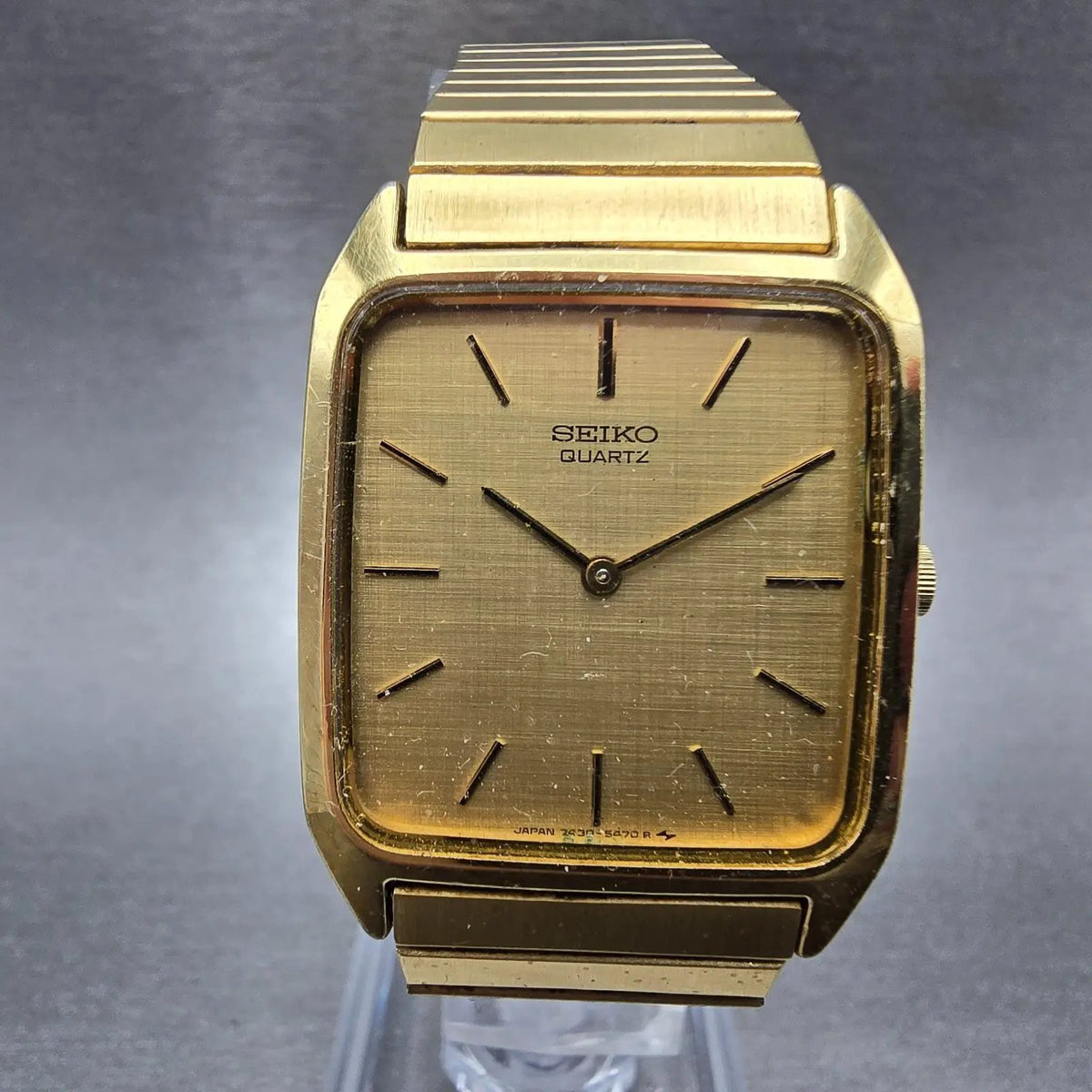 Seiko Tank Watch Men 26mm Gold Dial Gold Tone Rectangle 7430-5309 PARTS VTG0