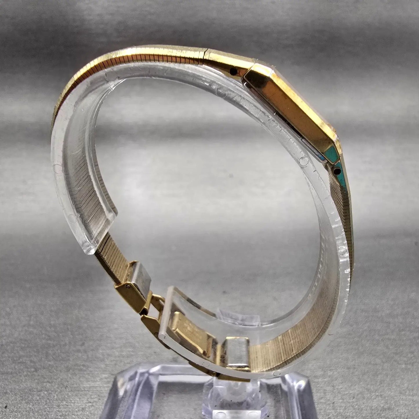 Seiko Watch Women 12mm Gold Dial Gold Tone Rectangle 2E20-5029 New Battery VTG8