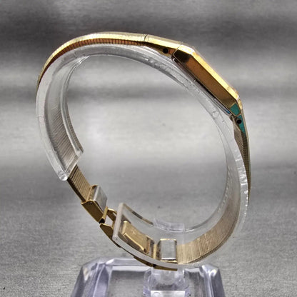 Seiko Watch Women 12mm Gold Dial Gold Tone Rectangle 2E20-5029 New Battery VTG8