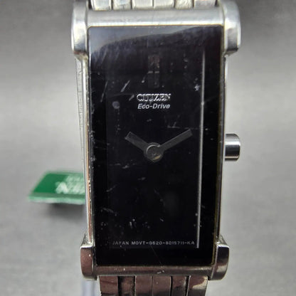 Citizen Eco-Drive Tank Watch Women 14mm Black Dial Silver G620-S008409 Works D1