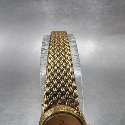 Omega De Ville Watch Women 16mm Gold Dial Gold Plated 791.0896 New Battery VTG4