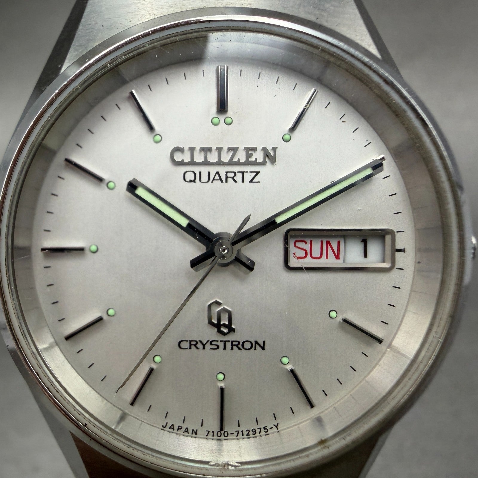 Citizen Crystron Watch Men 35mm Silver Dial Steel Daydate 4-730810 New Battery1