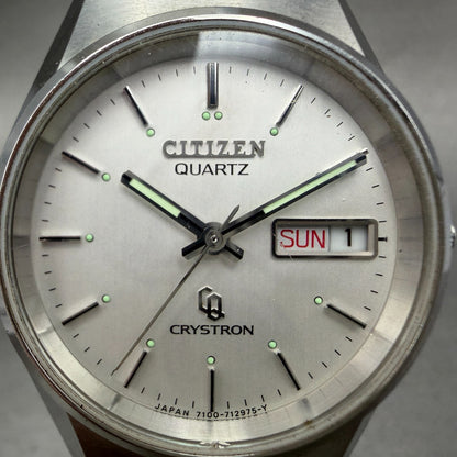 Citizen Crystron Watch Men 35mm Silver Dial Steel Daydate 4-730810 New Battery1