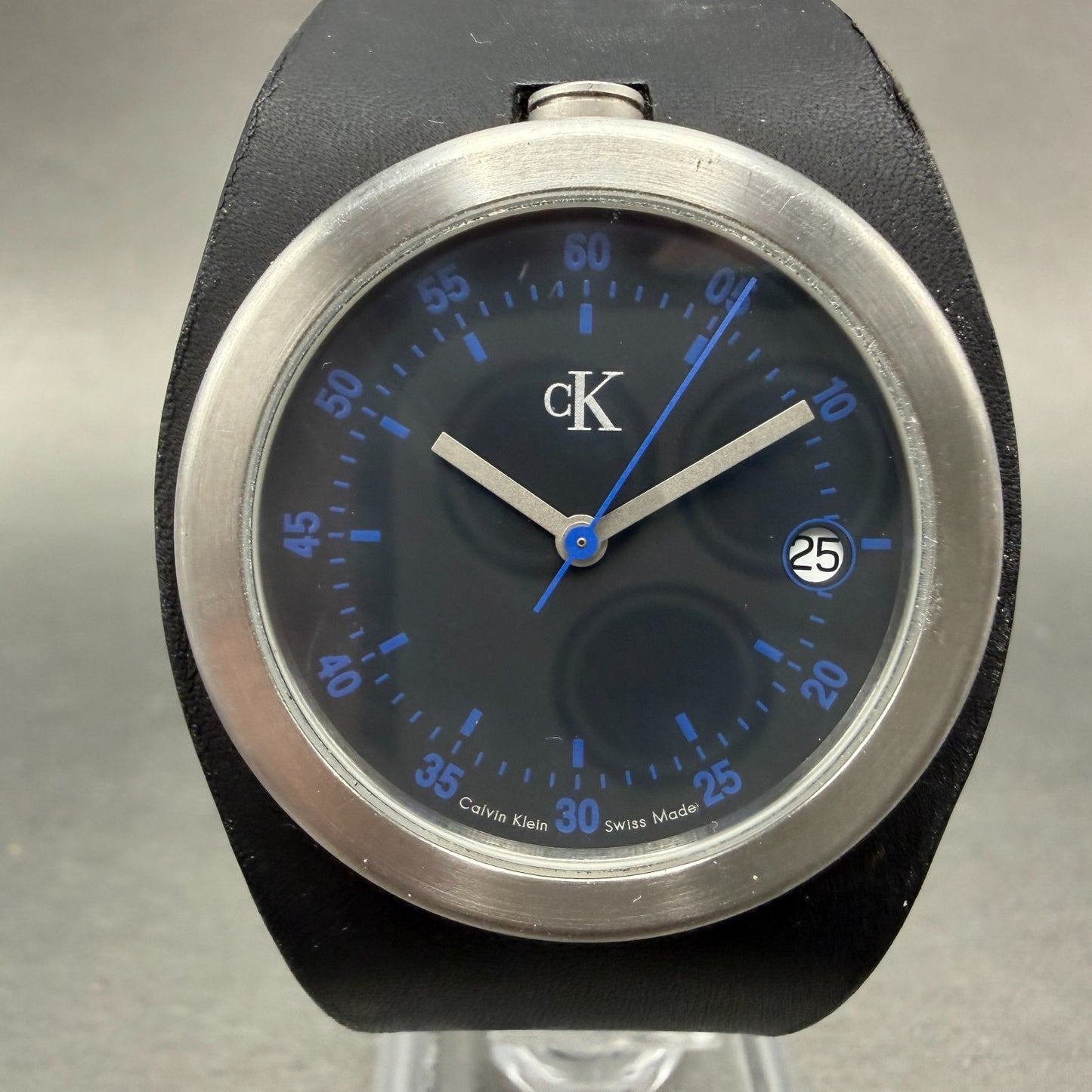 Calvin Klein Watch Men 35mm Black Dial Silver Tone Round K16111 New Battery0