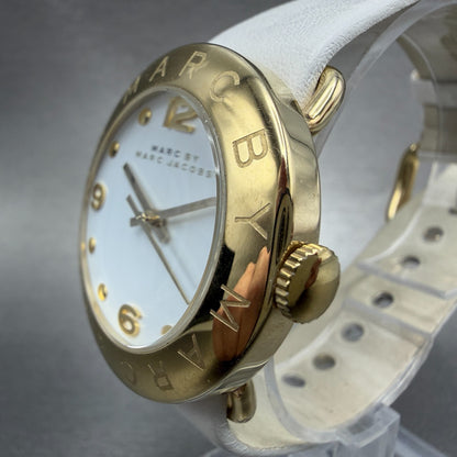 Marc Jacobs Amy Watch Women 36mm White Dial Gold Tone Round mbm1150 New Battery3