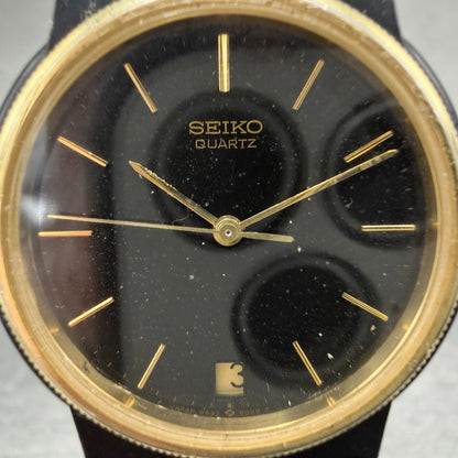 Seiko Watch Men 32mm Black Dial Black Gold Tone Date Round 6532-6039 New Battery2