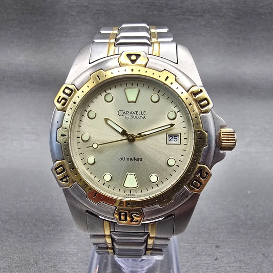 Bulova Caravelle Dive Watch Men 37mm Champagne Dial Two Tone Date 45B06 New Batt0