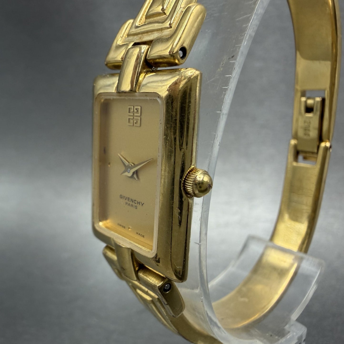 Givenchy Tank Watch Women 17mm Gold Dial Gold Tone Rectangle New Battery2