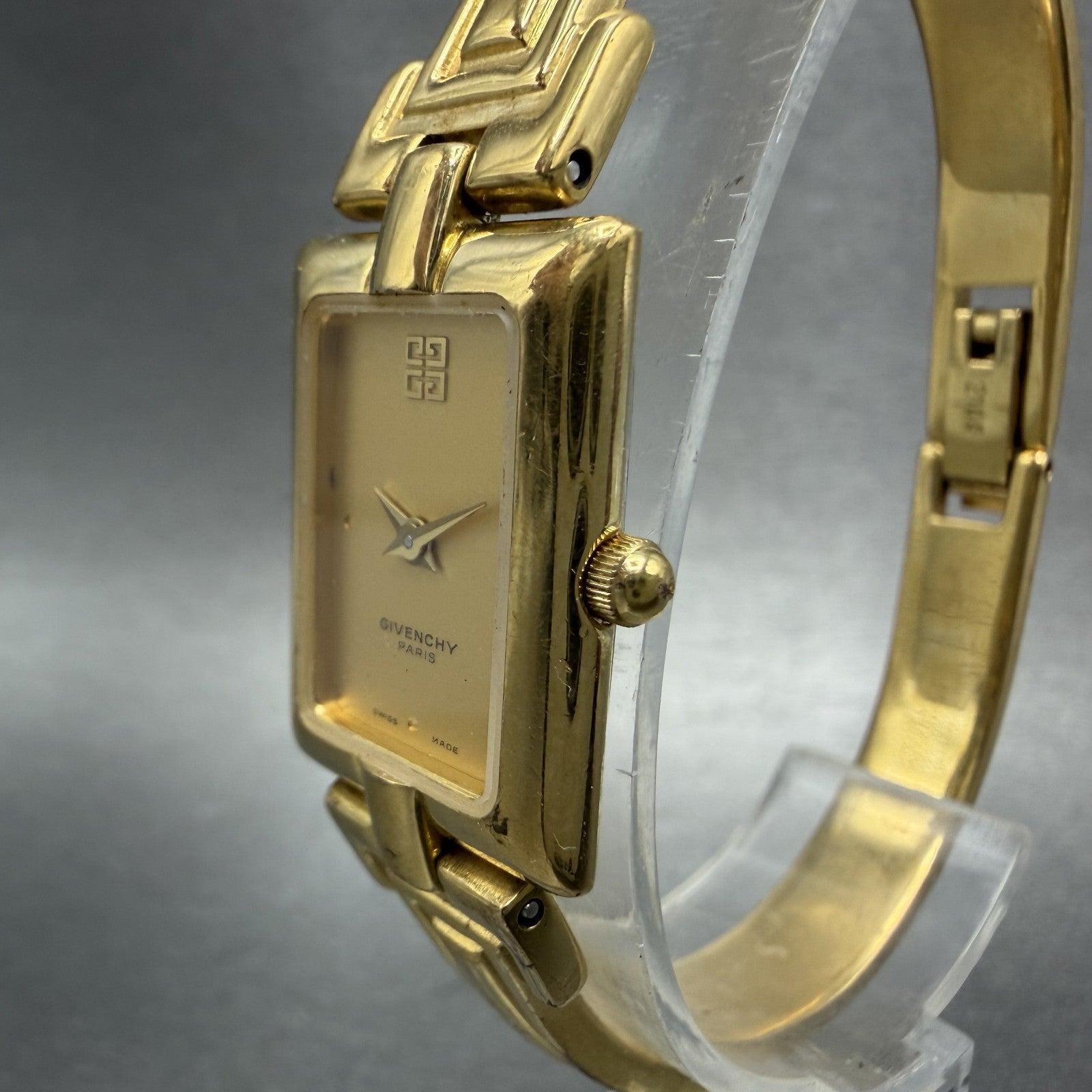 Givenchy Tank Watch Women 17mm Gold Dial Gold Tone Rectangle New Battery2