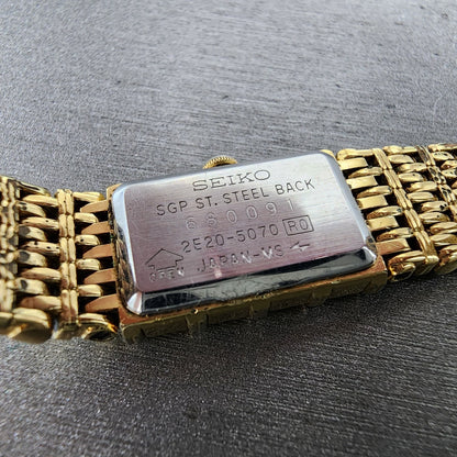 Seiko Tank Watch Women 12mm Champagne Dial Gold Tone 2e205070 New Battery9