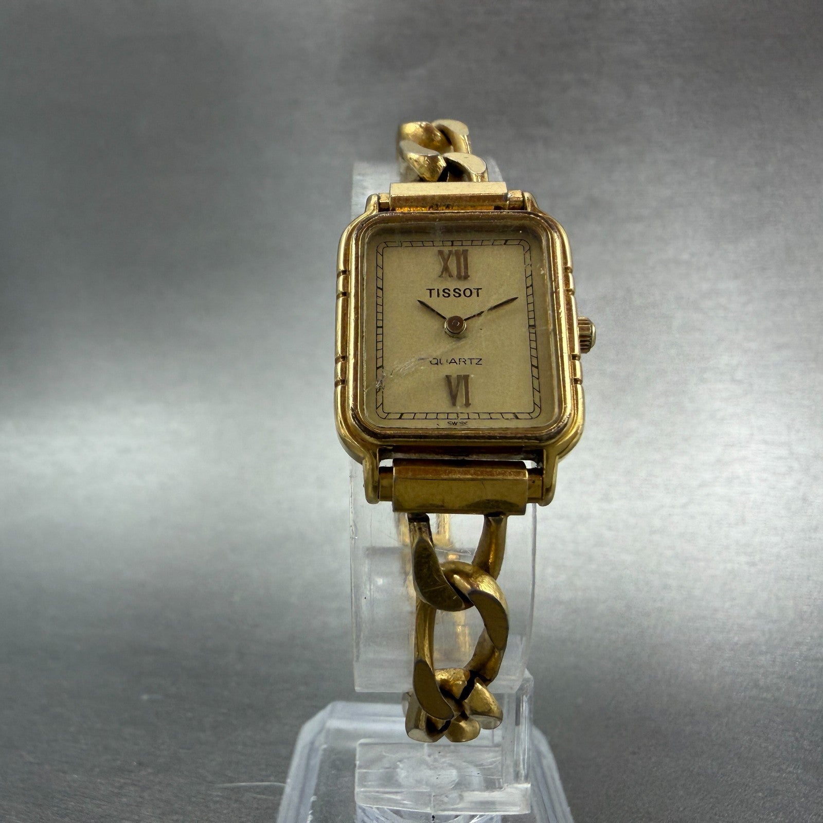 Tissot Watch Women 19mm Gold Dial Gold Tone Rectangle New Battery Vintage5