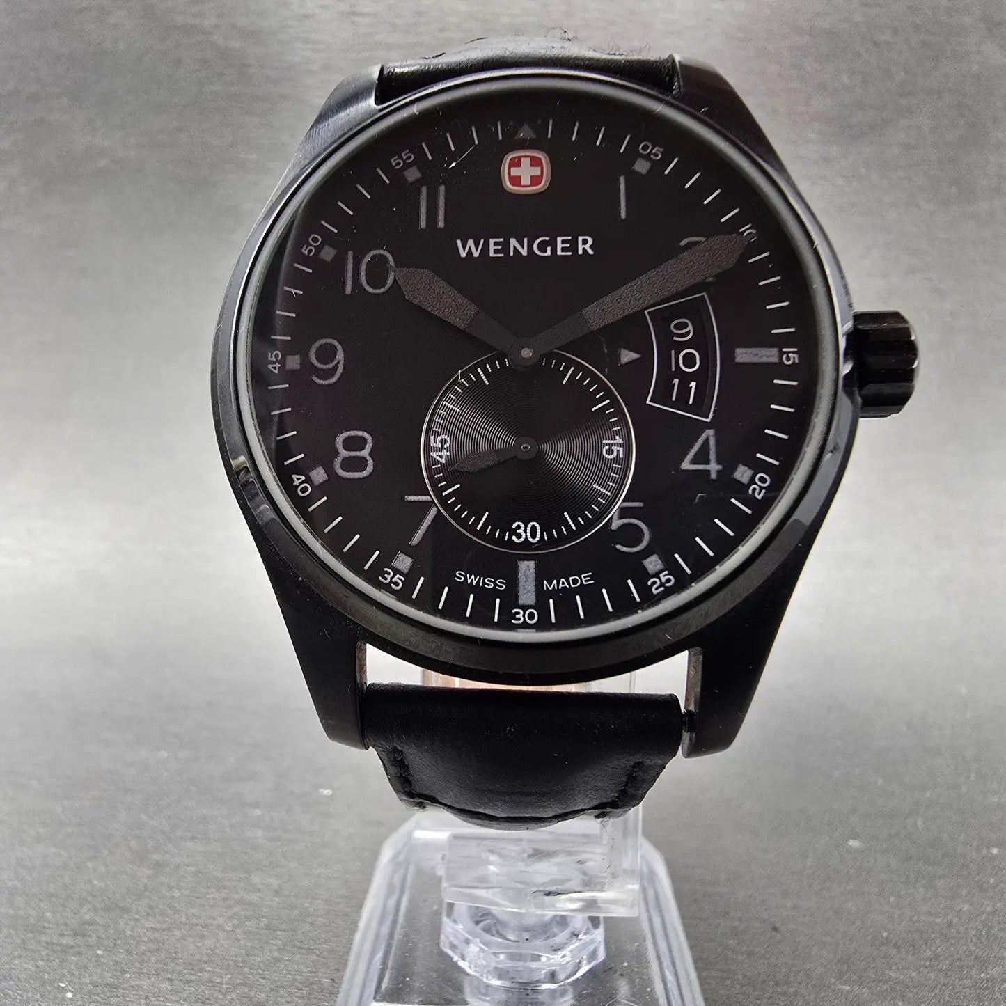 Wenger Watch Men 42mm Black Dial Black Tone Date Round 72475 New Battery6