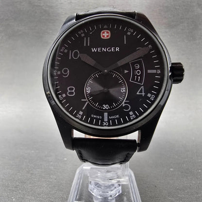 Wenger Watch Men 42mm Black Dial Black Tone Date Round 72475 New Battery6