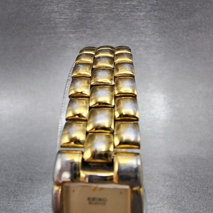 Seiko Tank Watch Women 16mm Champagne Dial Gold Tone Rectangle 1N00-5G09 NewBat
