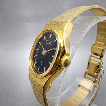 Citizen CQ Watch Women 16mm Black Dial Gold Tone Oval 3220S34054Z New Battery2