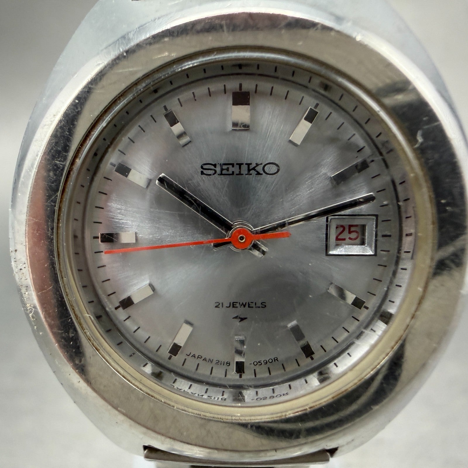 Seiko Watch Women 26mm Silver Dial Silver Tone Date Manual 2118-0410 Runs VTG1