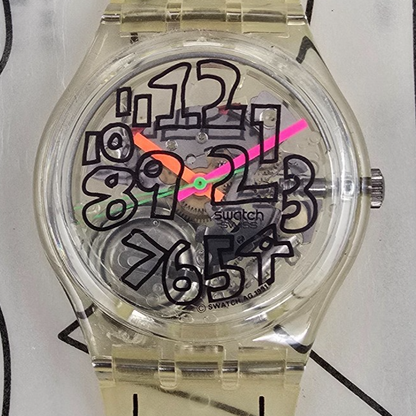 Swatch Scribble Watch Men 34mm Skeleton Dial Clear Case GZ124 New Battery NOS1