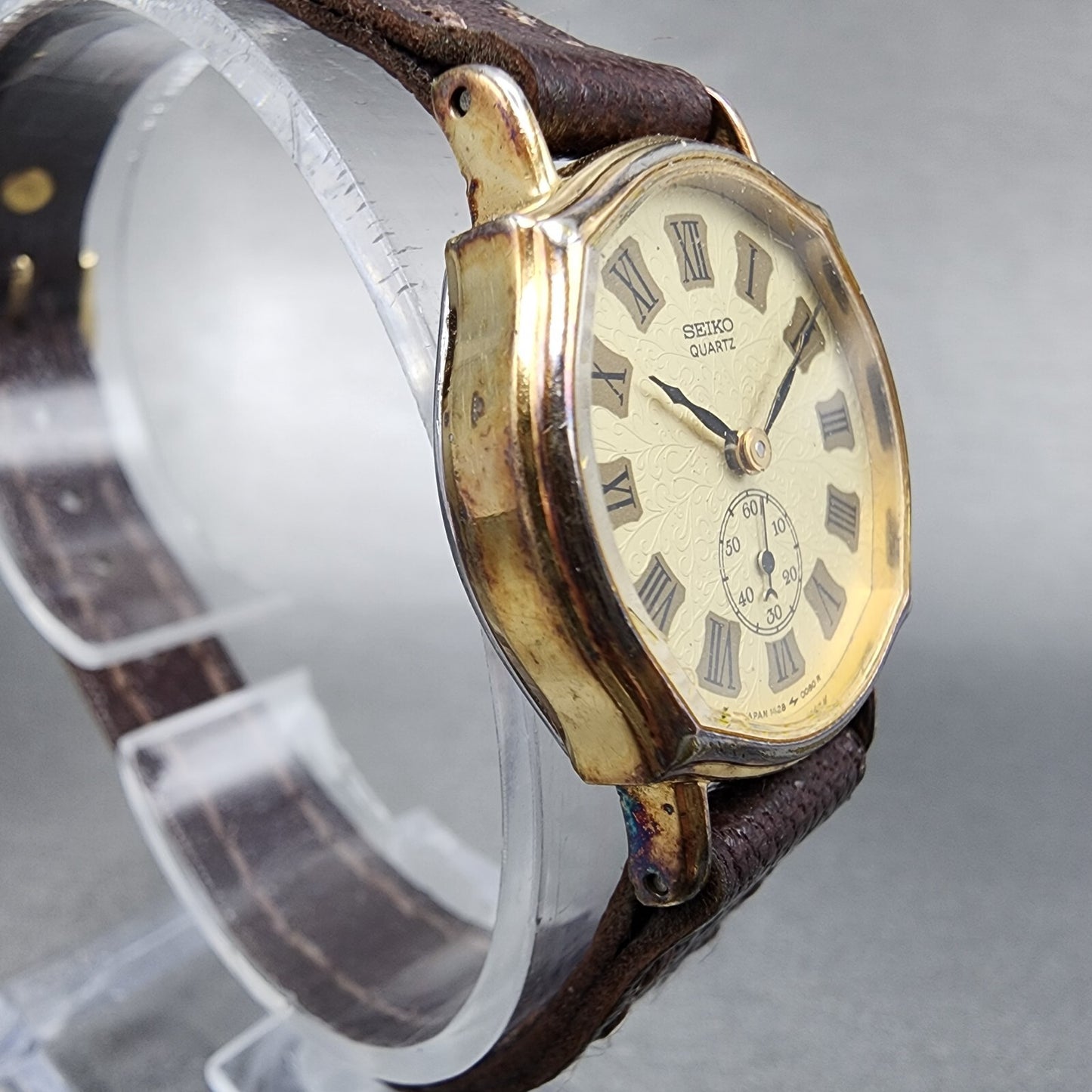 Seiko Watch Women 24mm Cream Dial Gold Tone Square 14285010 New Battery VTG3