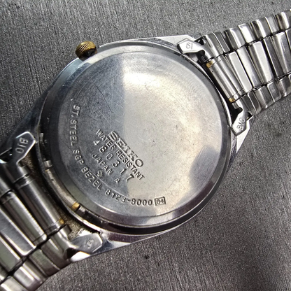 Seiko SQ Watch Men 34mm Gray Dial Two Tone Daydate Round 8123-8000 New Battery10