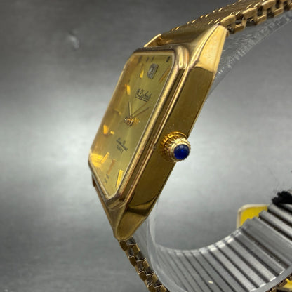 Lucien Piccard Dufonte Tank Watch Men 26mm Gold Dial Gold Tone Rectangle New Bat2