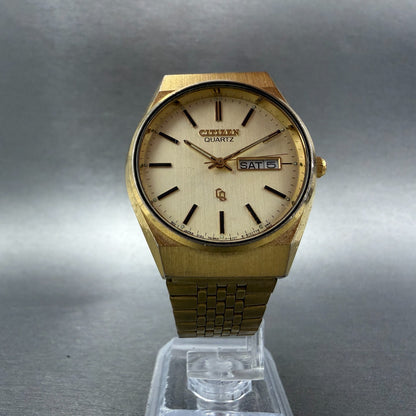 Citizen CQ Watch Men 35mm Champagne Dial Gold Tone Daydate READ!!!!! New Battery5