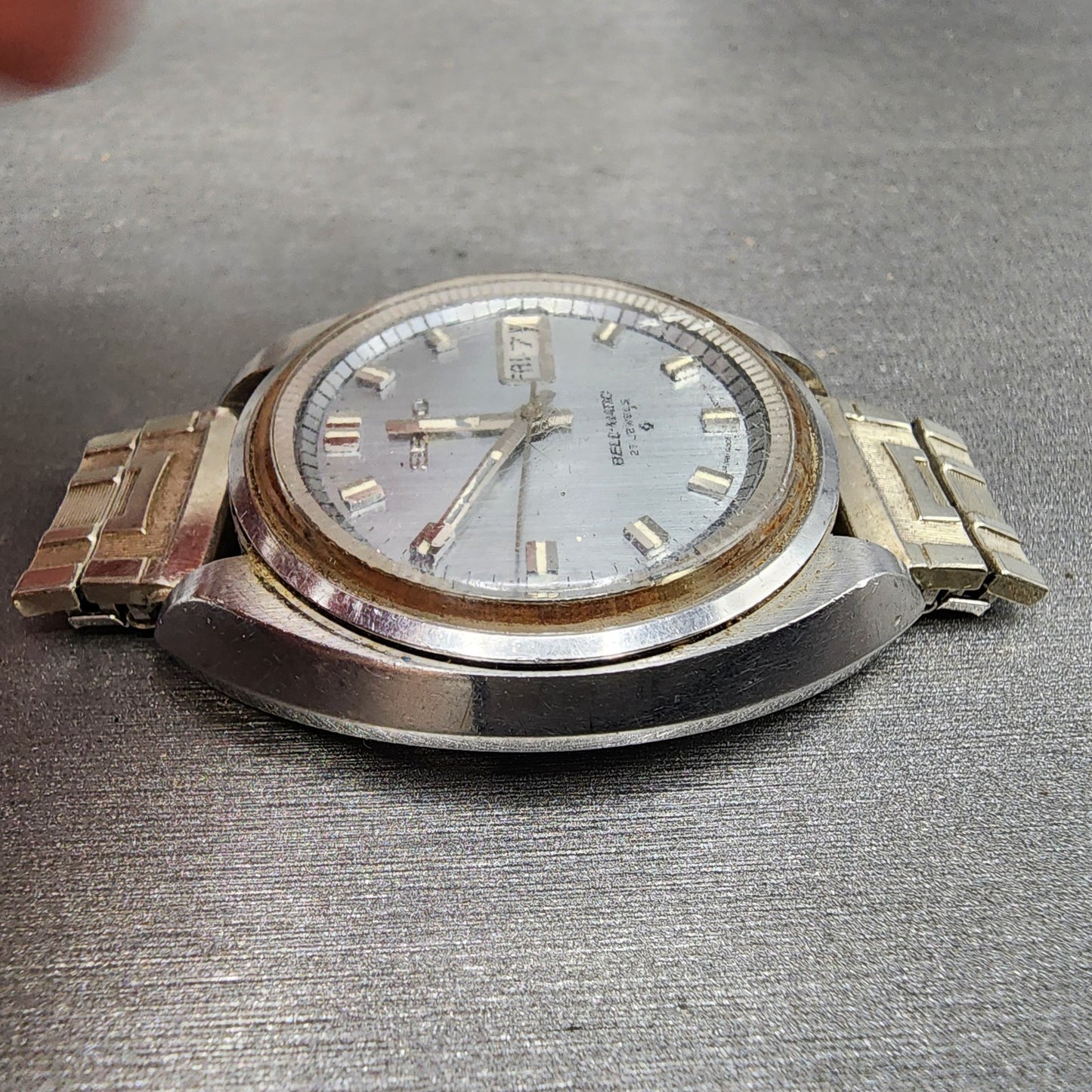 Seiko BellMatic Watch Men 38mm Silver Dial Silver Tone Daydate Alarm PARTS4
