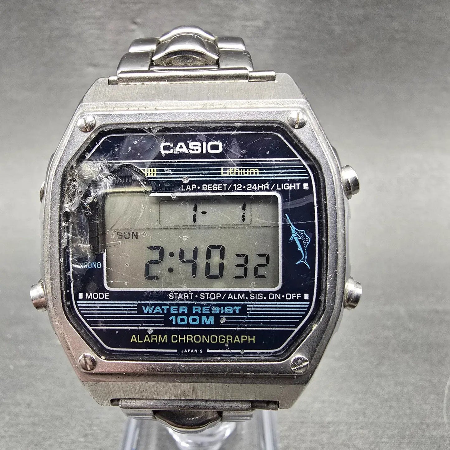 Casio Watch Men 36mm Silver Digital Alarm Chronograph W-350 New Battery VTG0