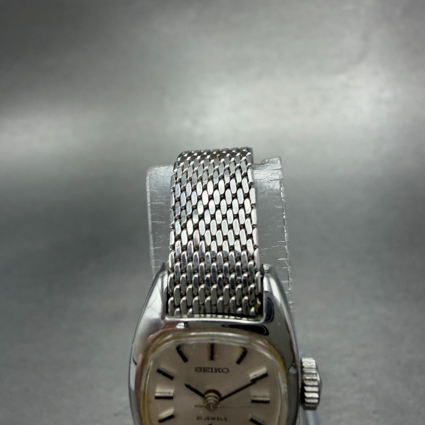 Seiko Tank Watch Women 17mm Silver Dial Silver Tone manual 1104-3210 Runs4