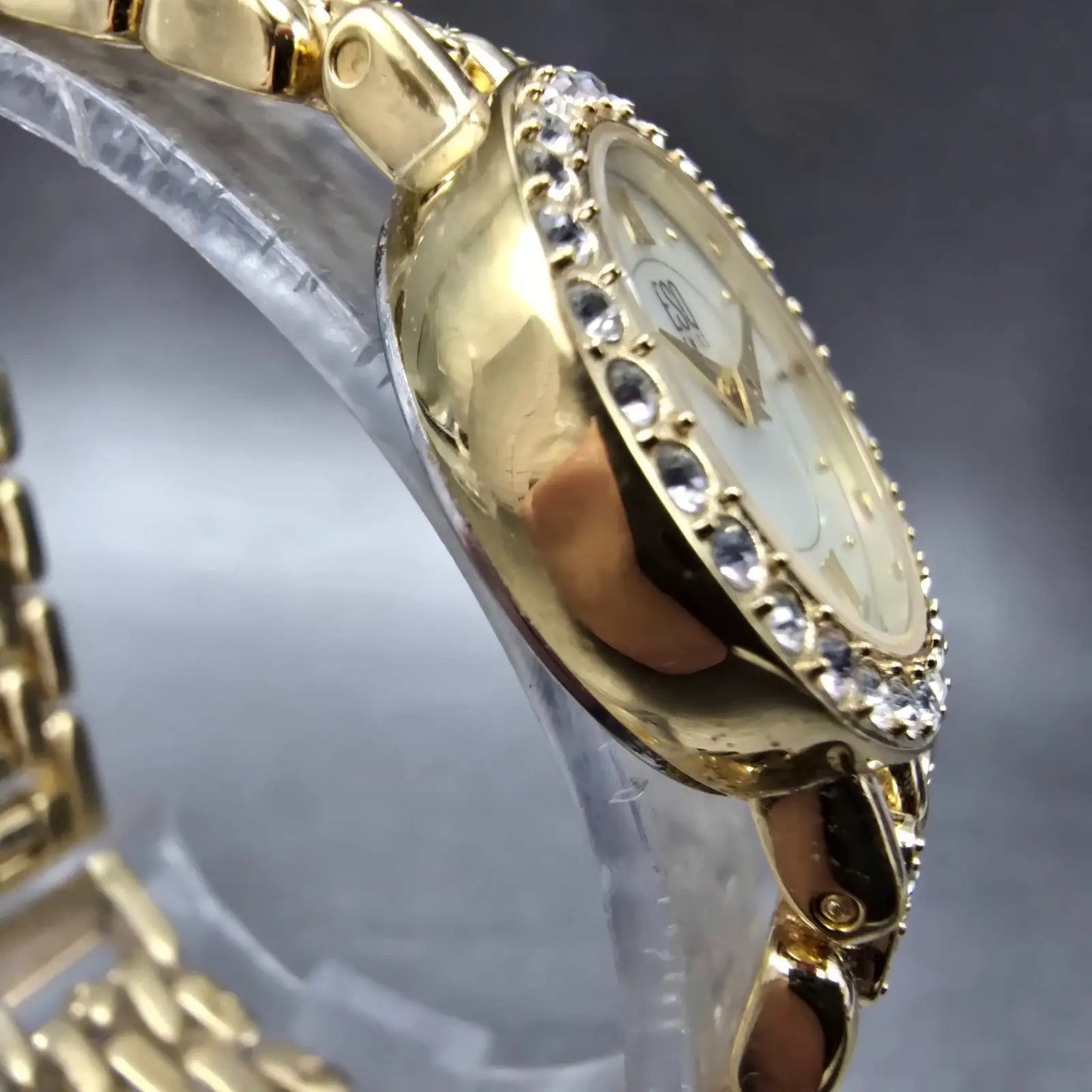 ESQ Watch Women 22mm MOP Dial Gold Tone Round Gem Accents E5160 New Battery3