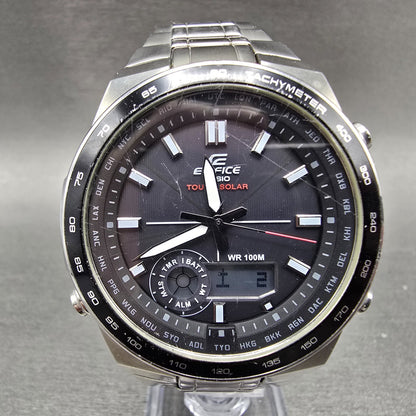 Casio Edifice EFA-134 Watch Men 44mm Black Dial Steel Alarm Chronograph Works0