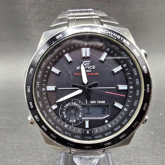 Casio Edifice EFA-134 Watch Men 44mm Black Dial Steel Alarm Chronograph Works0