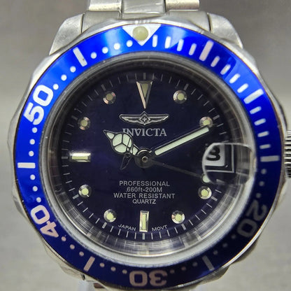 Invicta Pro Diver Watch Women 24mm Blue Dial Silver Tone Date 9177 New Battery Q1