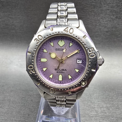 Seiko Scuba Watch Men 36mm Purple Dial Silver Date Round 7N35-6010 New Battery0
