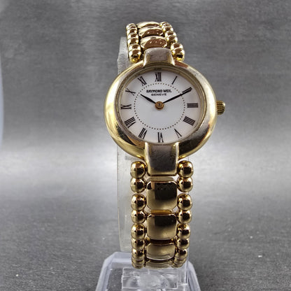 Raymond Weil Watch Women 23mm White Dial Gold Plated Round 5839 New Battery5