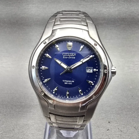 Citizen Eco-Drive Watch Men 38mm Blue Dial Silver Tone Date E111-K002141 Works0