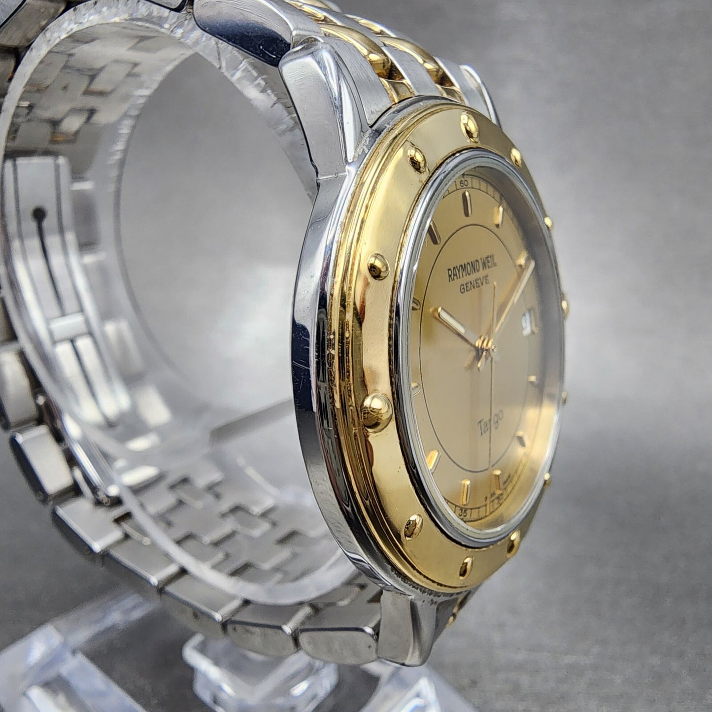 Raymond Weil Tango Watch Men 36mm Gold Dial Two Tone Date Round 5560 New battery4