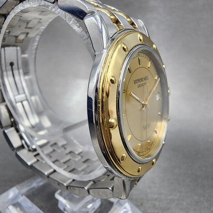 Raymond Weil Tango Watch Men 36mm Gold Dial Two Tone Date Round 5560 New battery4
