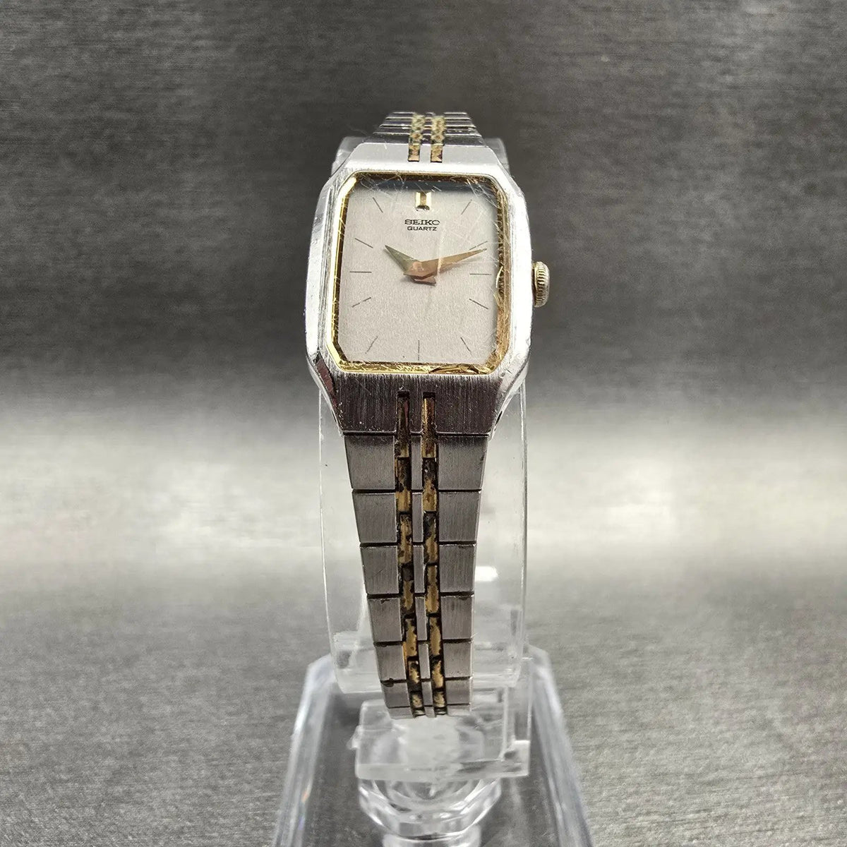 Seiko Watch Women 16mm Silver Dial Two Tone Rectangle 2C20-5209 New Battery VTG5