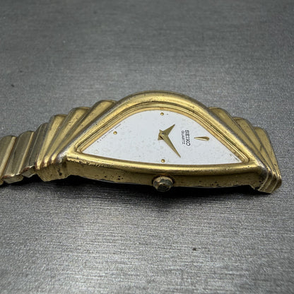 Seiko Half Moon Watch Women 20mm White Dial Gold Tone 1N00-5E09 PARTS4