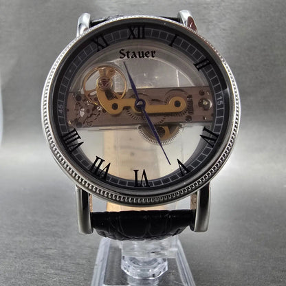 Stuare Skeleton Watch Men 42mm Silver Black Manual Wind 19891 Round PARTS6