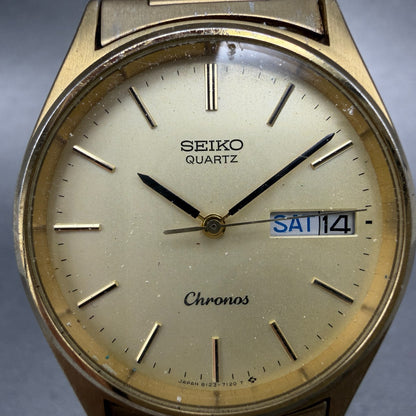 Seiko Chronos Watch Men 33mm Champagne Dial Gold Tone Daydate 8123-7080 PARTS2