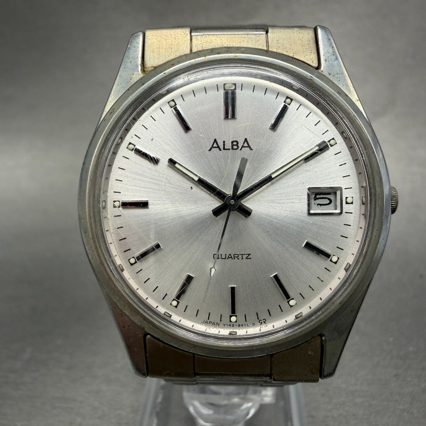 Seiko Alba Watch Men 36mm Silver Dial SIlver Tone Date Y142-8160 New Battery VTG0