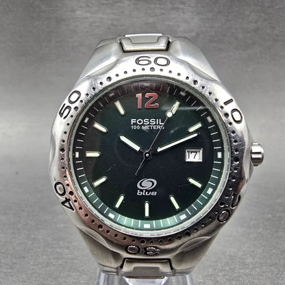 Fossil Blue Dive Watch Men 41mm Green Dial Silver Tone Date AM-3492 New Battery0