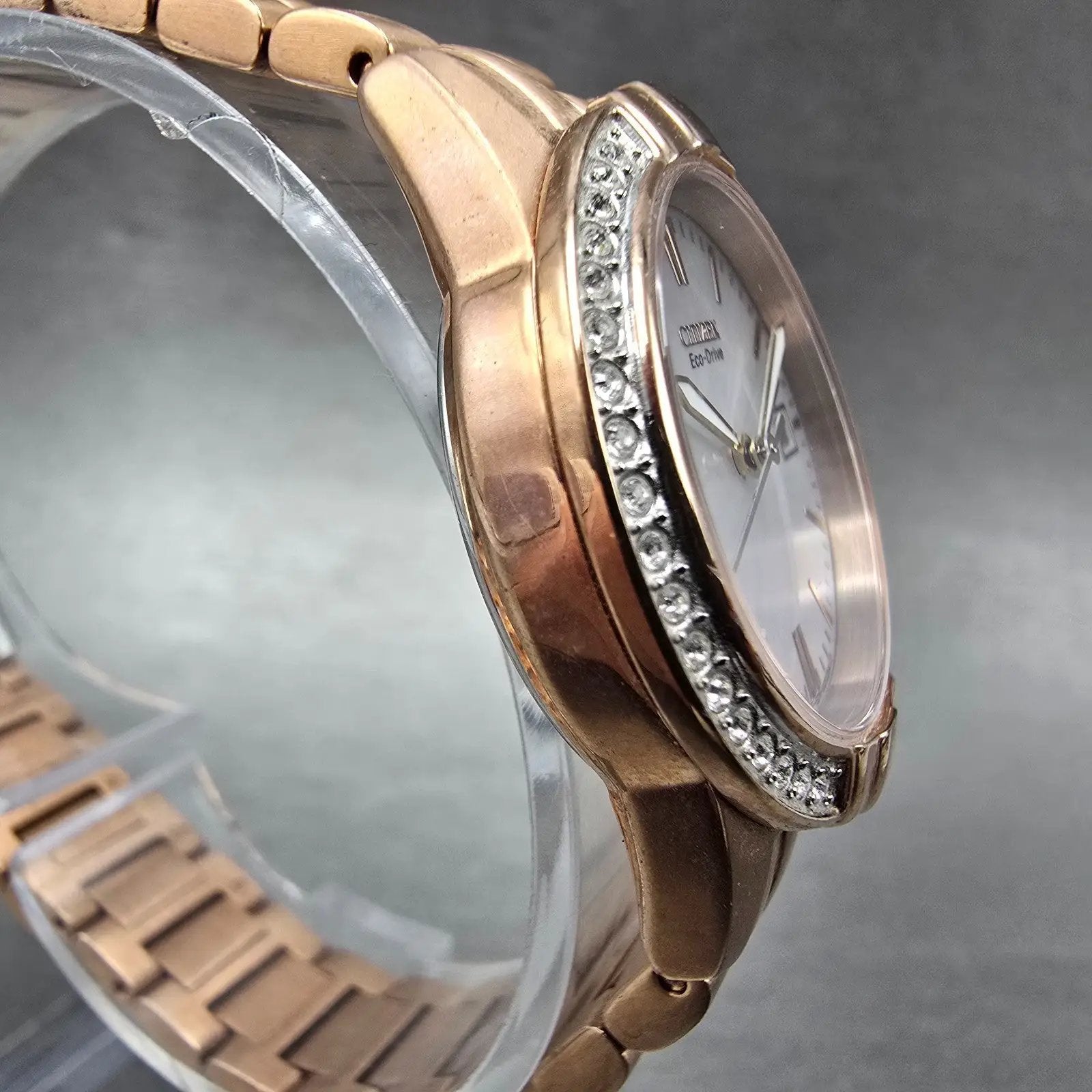 Citizen Eco-Drive Watch Women 29mm MOP Dial Rose Gold Tone Date E011-S095913 Run3